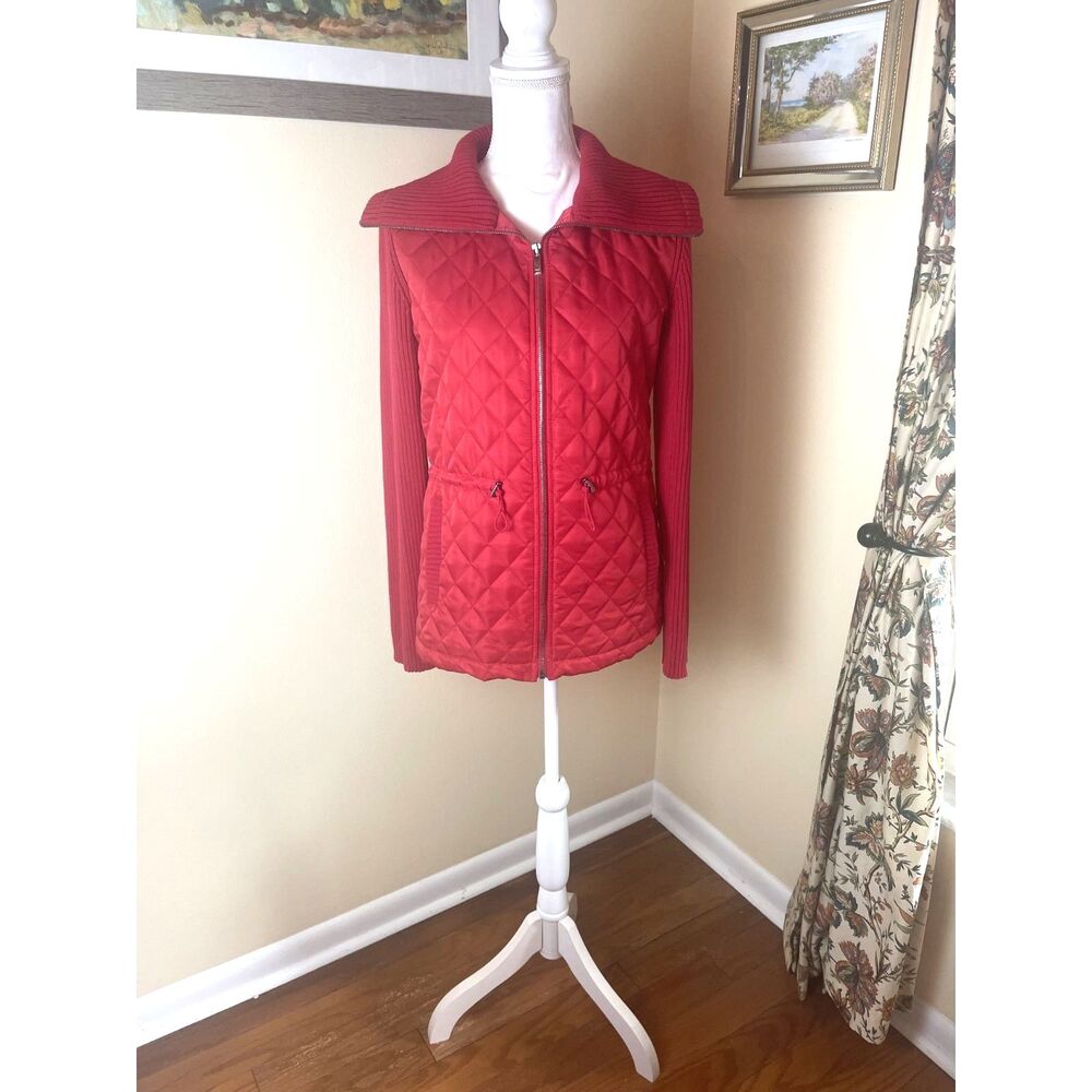 Red Quilted Knit Jacket M Zip Front Lightweight Fall Minimalist Classic NWT - Picture 15 of 15